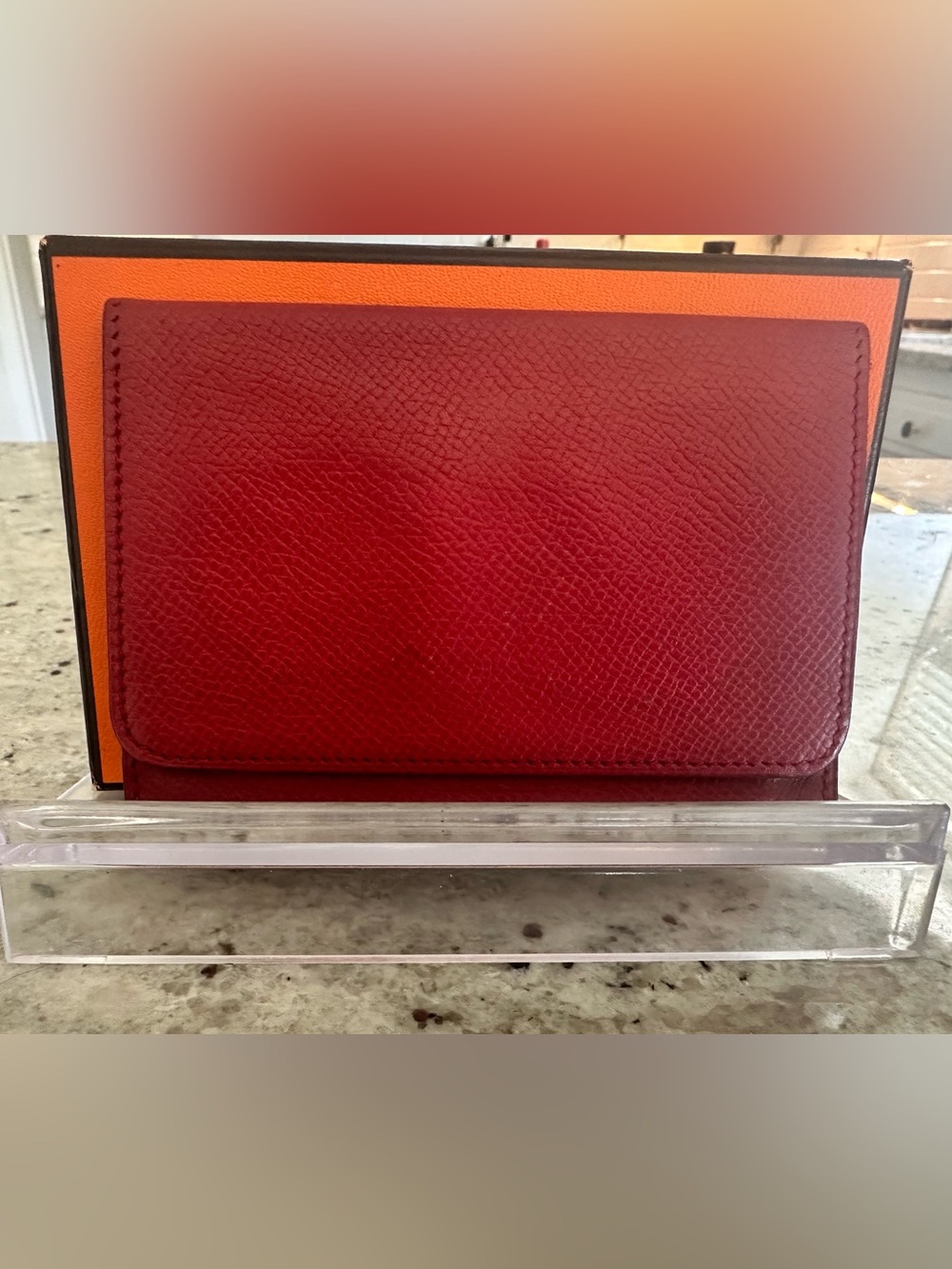Hermès Red Leather Single Pocket Card Holder - sleek, classy, silk interior 🧨